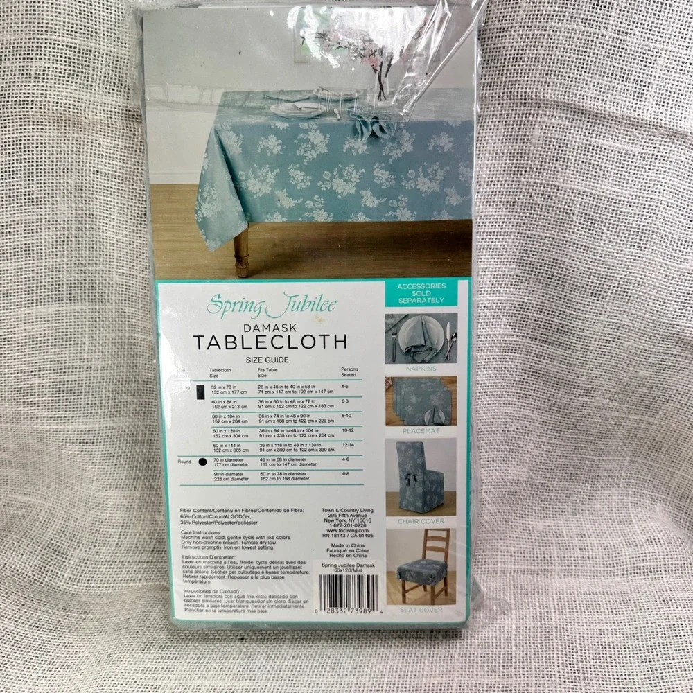 Spring Jubilee‎ Damask Tablecloth Mist Teal Floral 60x120 Oblong Seats 10-12 NEW